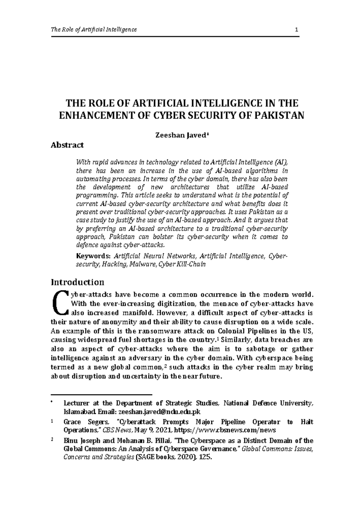 1 - artifical intelligence - The Role of Artificial Intelligence 1 THE ...