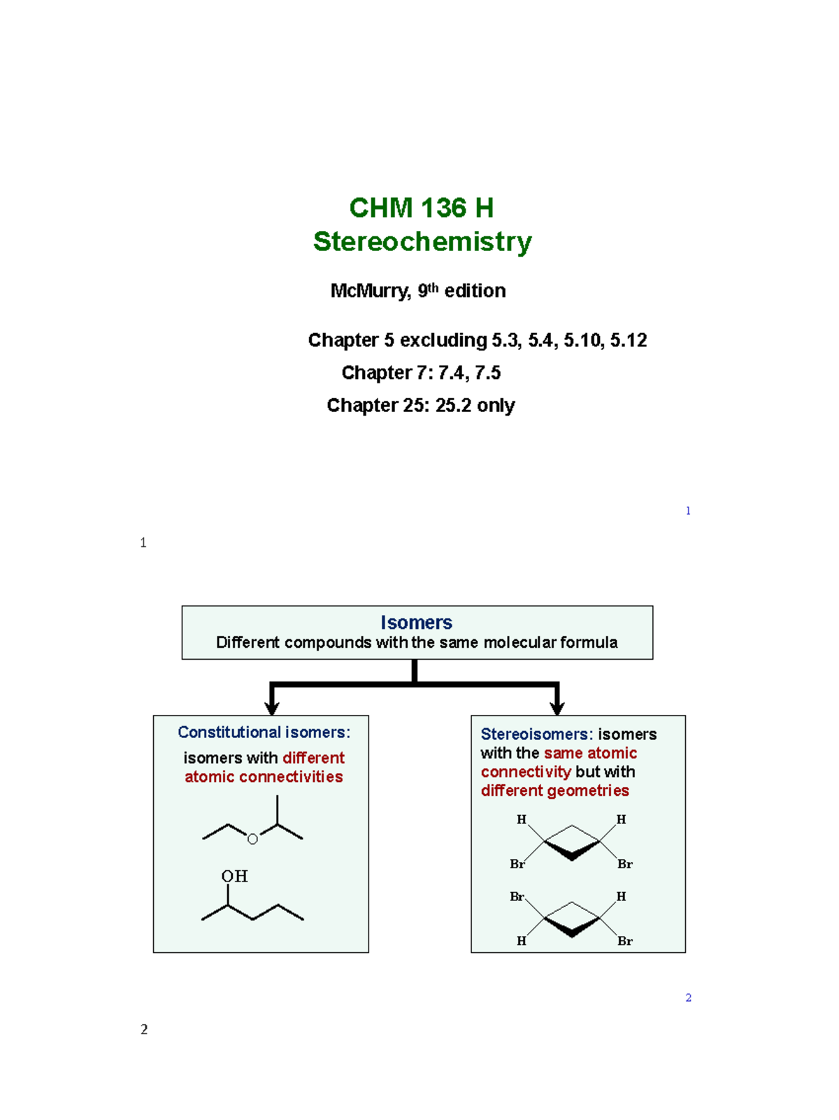 Stereochemistry - Lecture Slides And Notes - Chapter 5 Excluding 5, 5 ...