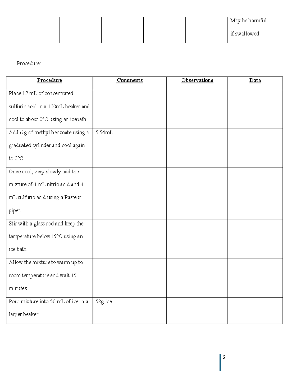 Lab 9 - lab report - May be harmful if swallowed Procedure: Procedure ...