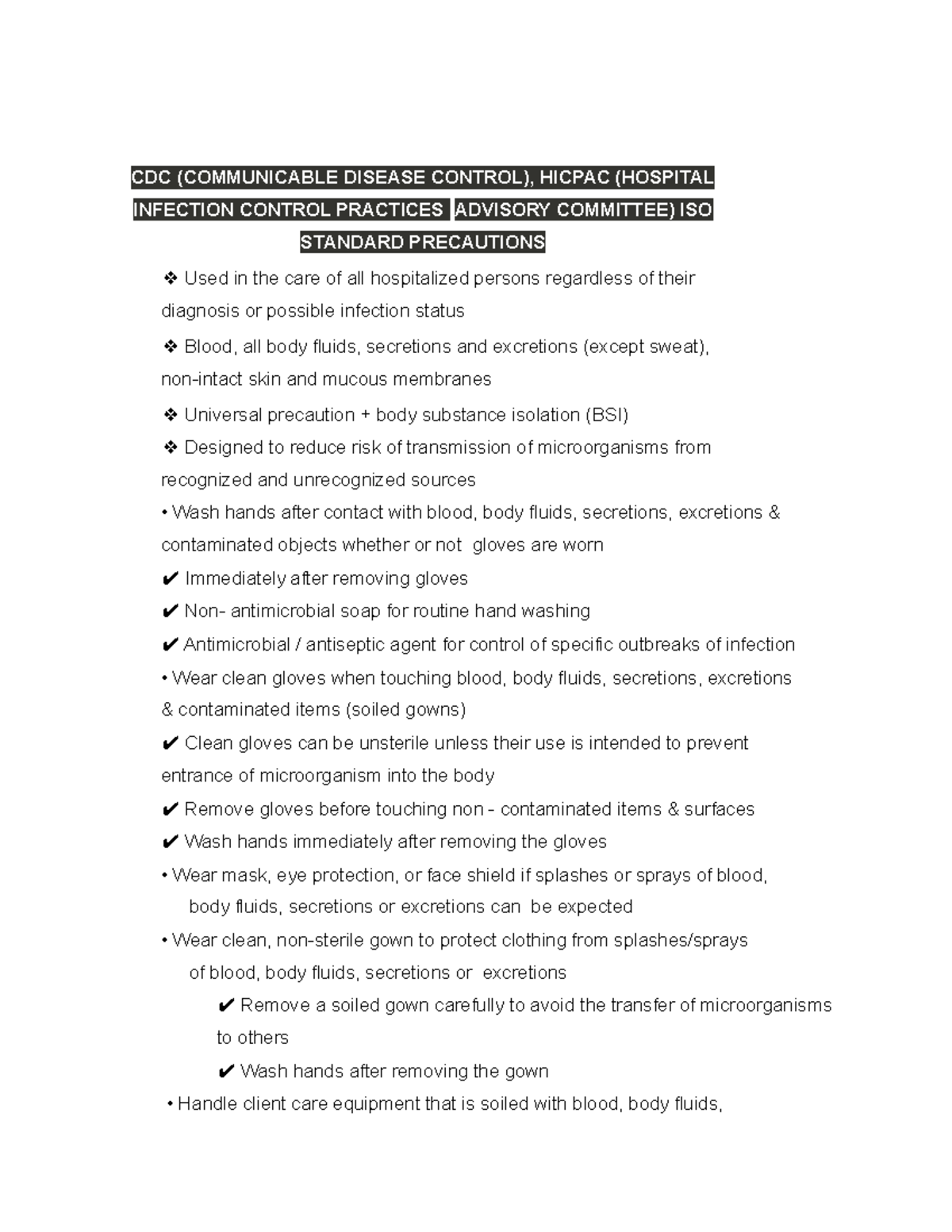 CDC ( Communicable Disease Control), Hicpac ( Hospital Infection ...