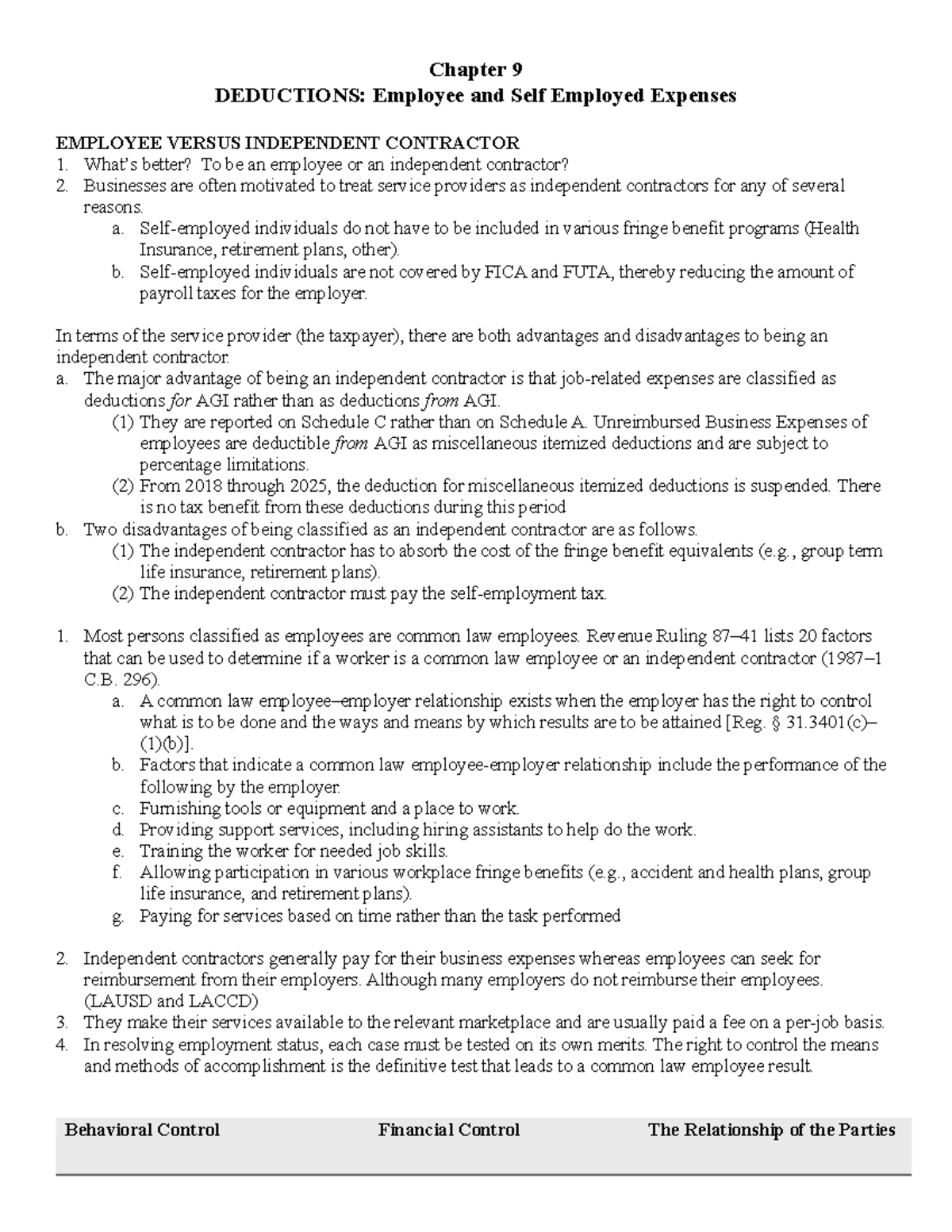 Acct015 - Tax Accounting I Chapter 9 study notes - Chapter 9 DEDUCTIONS ...