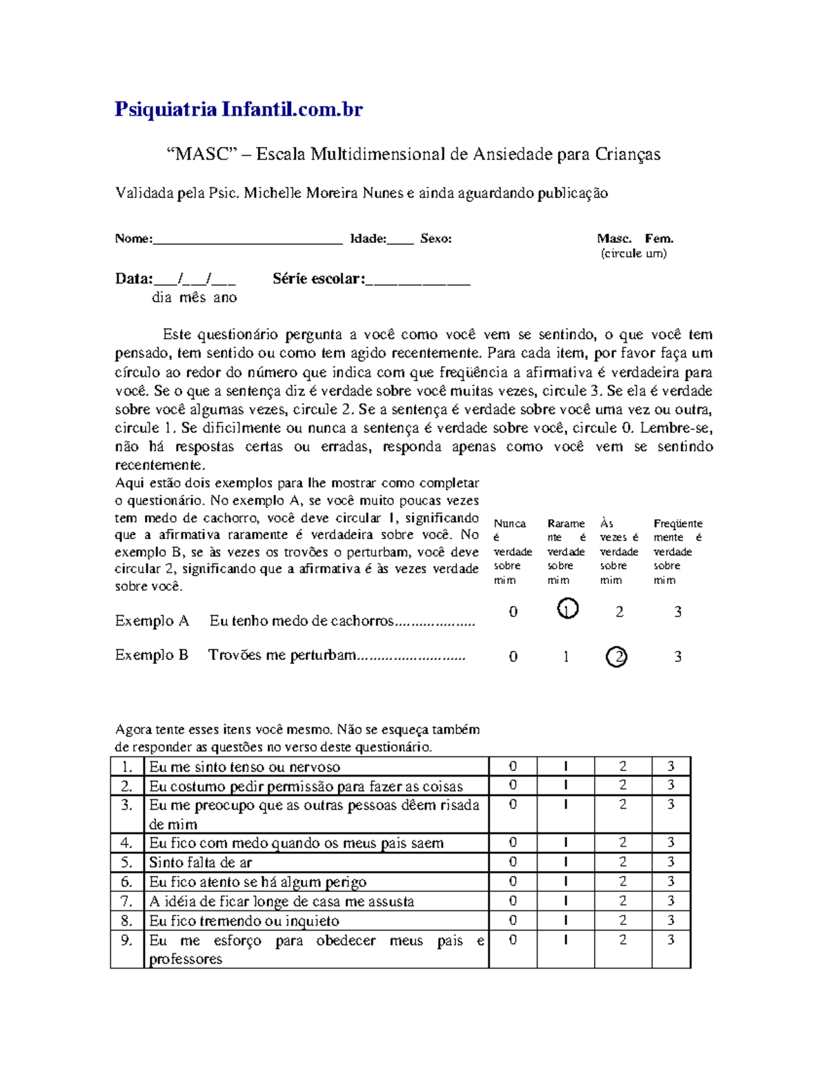 Masc - masc - Psiquiatria Infantil.com “MASC” – Escala Multidimensional ...
