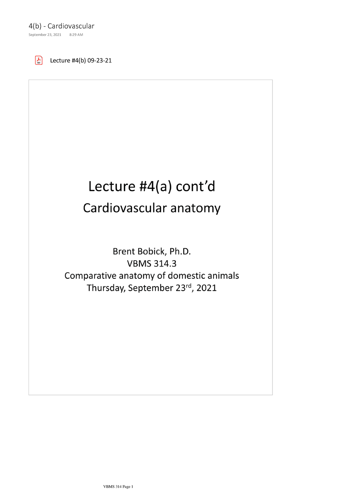 Lecture 4(b) - Cardiovascular - Lecture #4(b) 09-23- 4(b ...