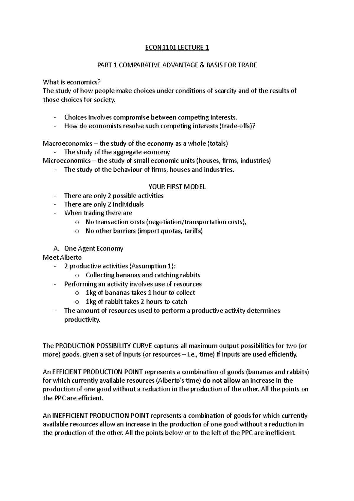 Part 1 Comparative Advantage & Basis For Trade - ECON1101 LECTURE 1 ...