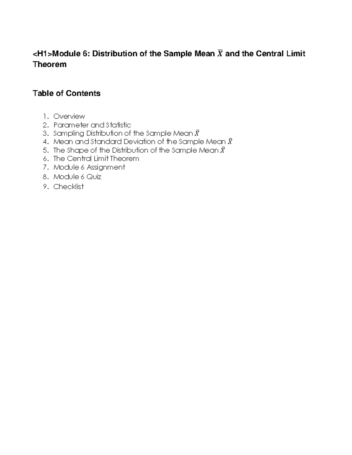 Module 6 - practice - Module 6 : Distribution of the Sample Mean 𝑿̅ and ...