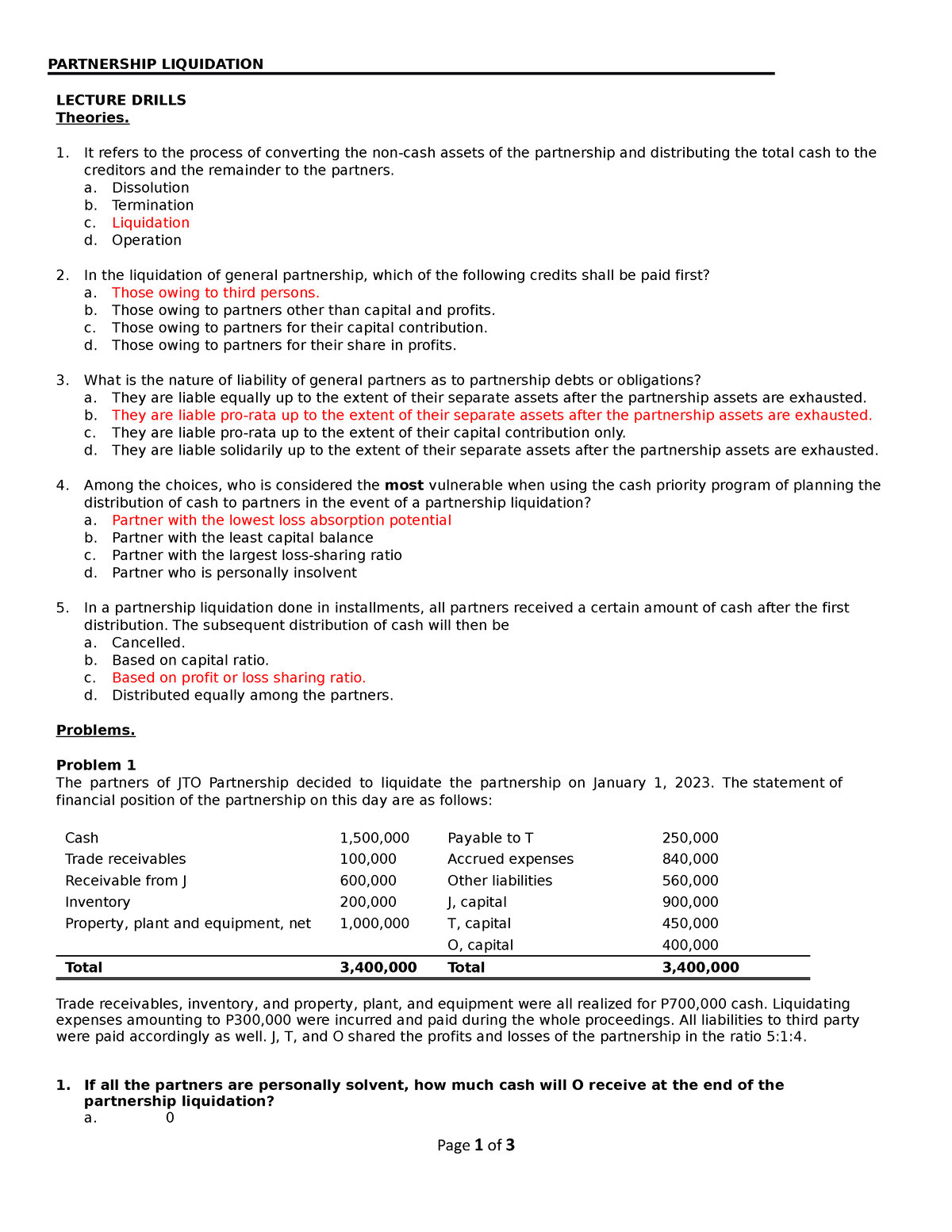 04- Partnership- Liquidation - PARTNERSHIP LIQUIDATION LECTURE DRILLS ...