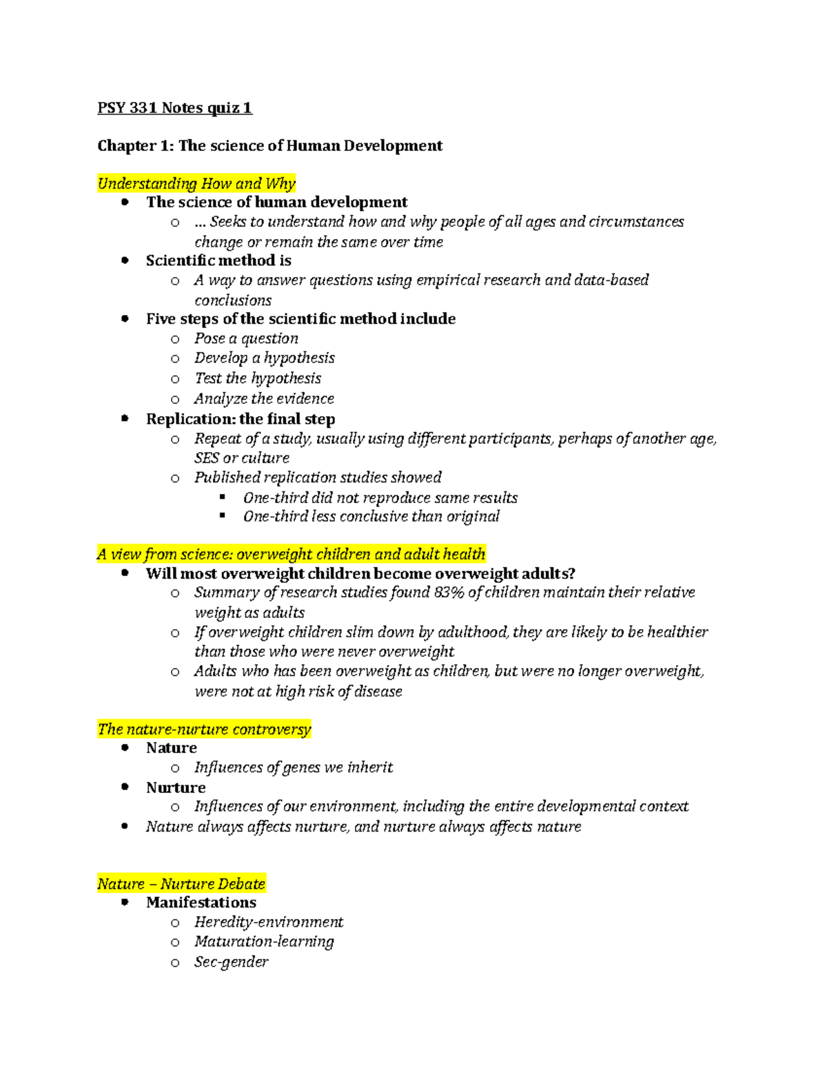 PSY 331 Notes chapter 1 - Lecture slide - PSY 331 Notes quiz 1 Chapter ...
