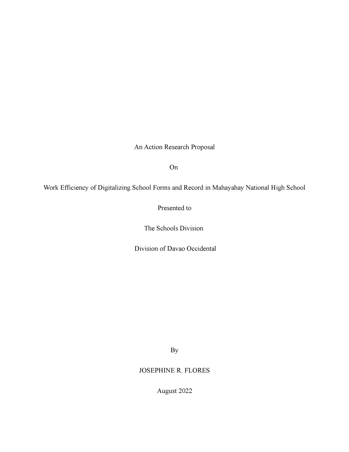 An Action Research Proposal - An Action Research Proposal On Work ...