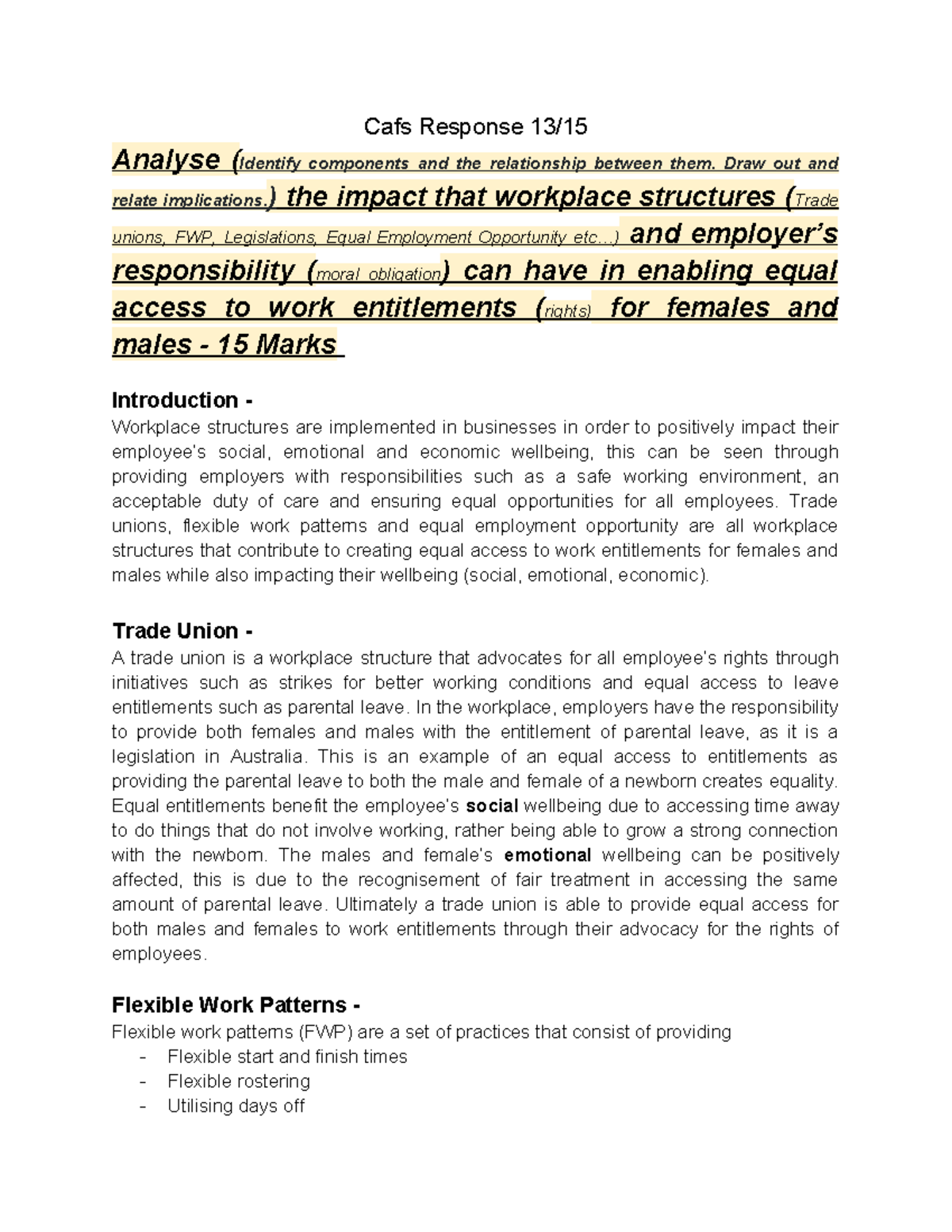 Cafs Responses (AT) - Community and Family Studies assessment 13 out of ...