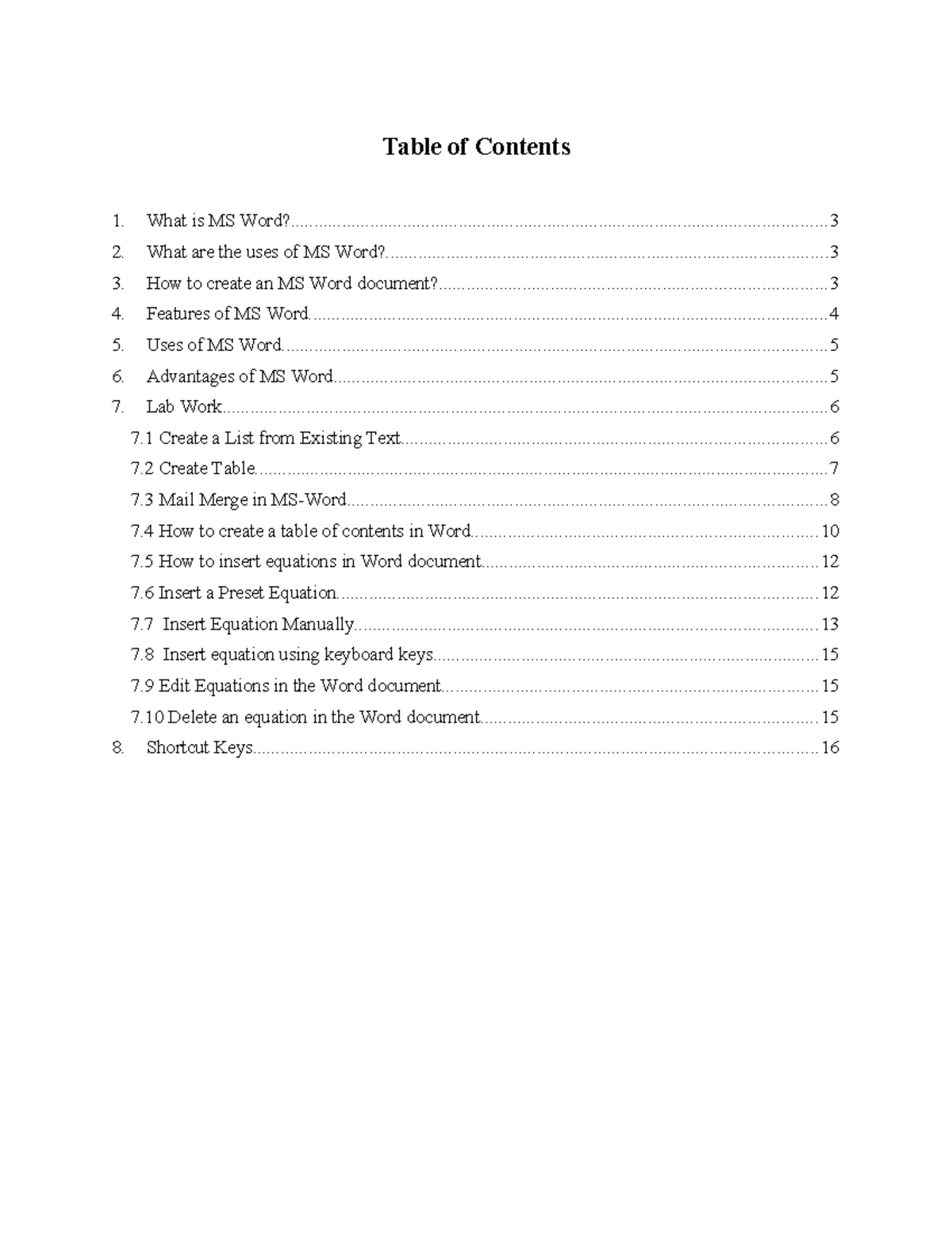 MS Word report - for word practice - Table of Contents What is MS - Studocu