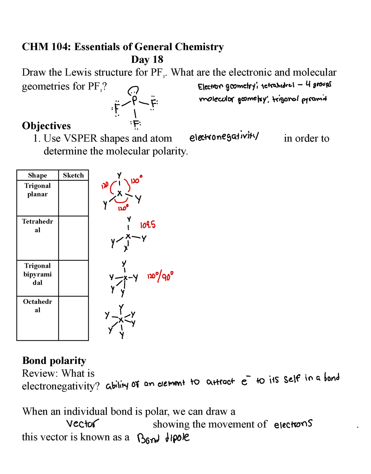 CHM 104 Day 18 - Lecture Notes/ Practice Problems For Chm 104 Wentzel's ...