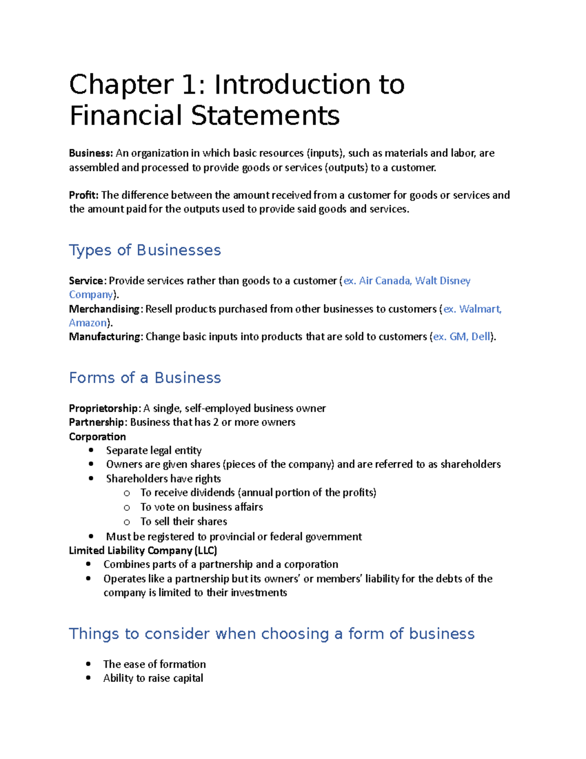 Chapter 1 - Introduction To Financial Statements - Chapter 1 ...