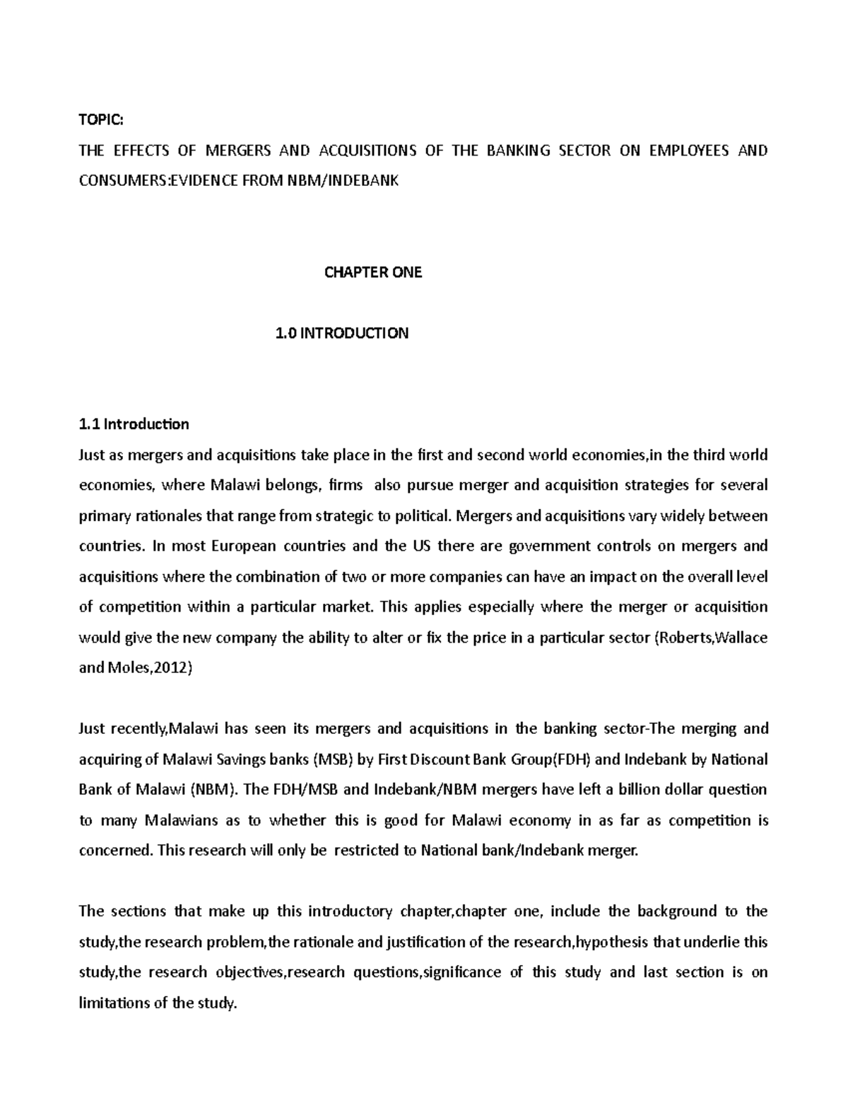 Research Proposal Mergers and Acquisitio - TOPIC: THE EFFECTS OF ...