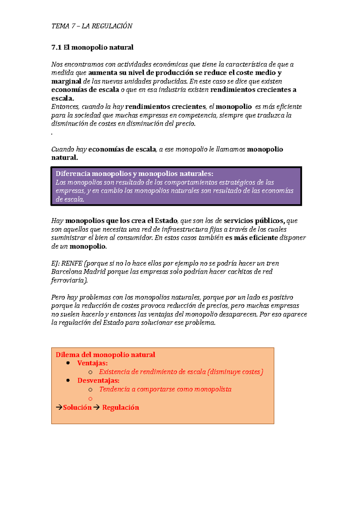 Tema 7 - aAPUNTES - 7 El monopolio natural Nos encontramos con actividades  económicas que tiene la - Studocu