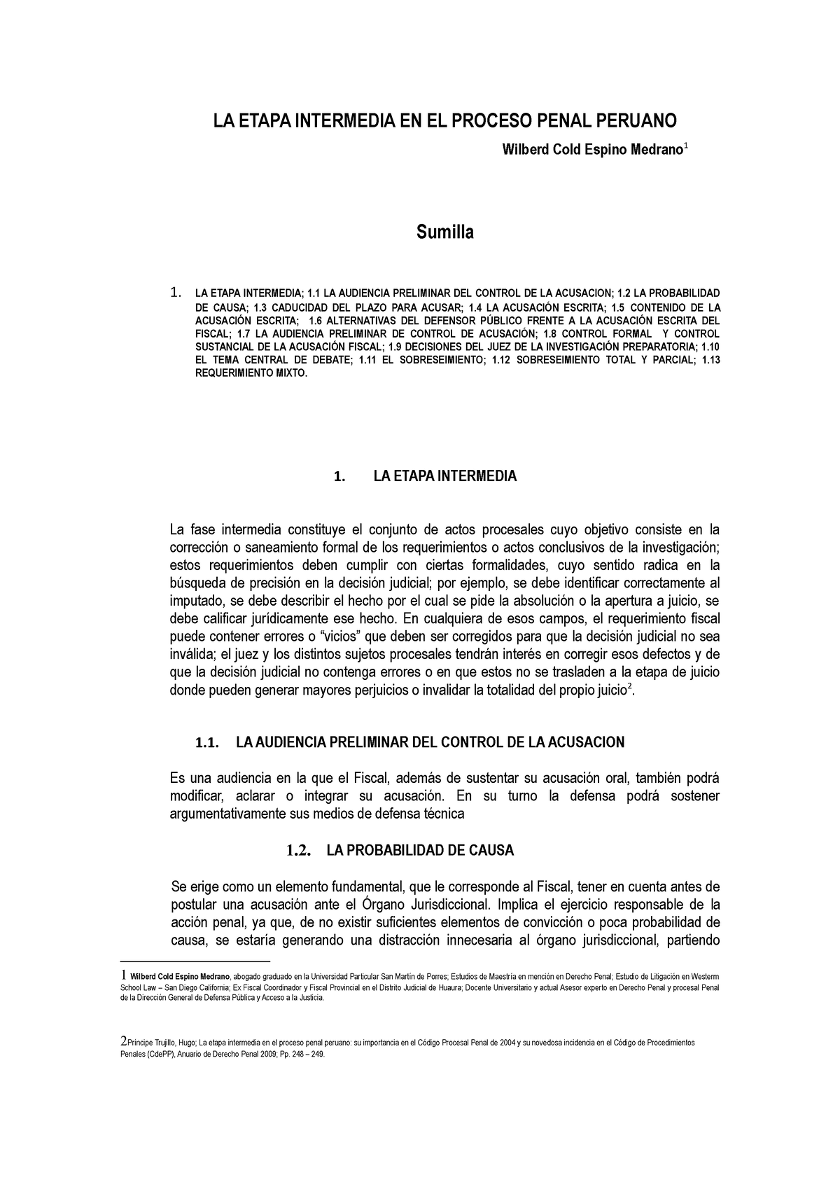 Etapa Intermedia - LA ETAPA INTERMEDIA EN EL PROCESO PENAL PERUANO ...