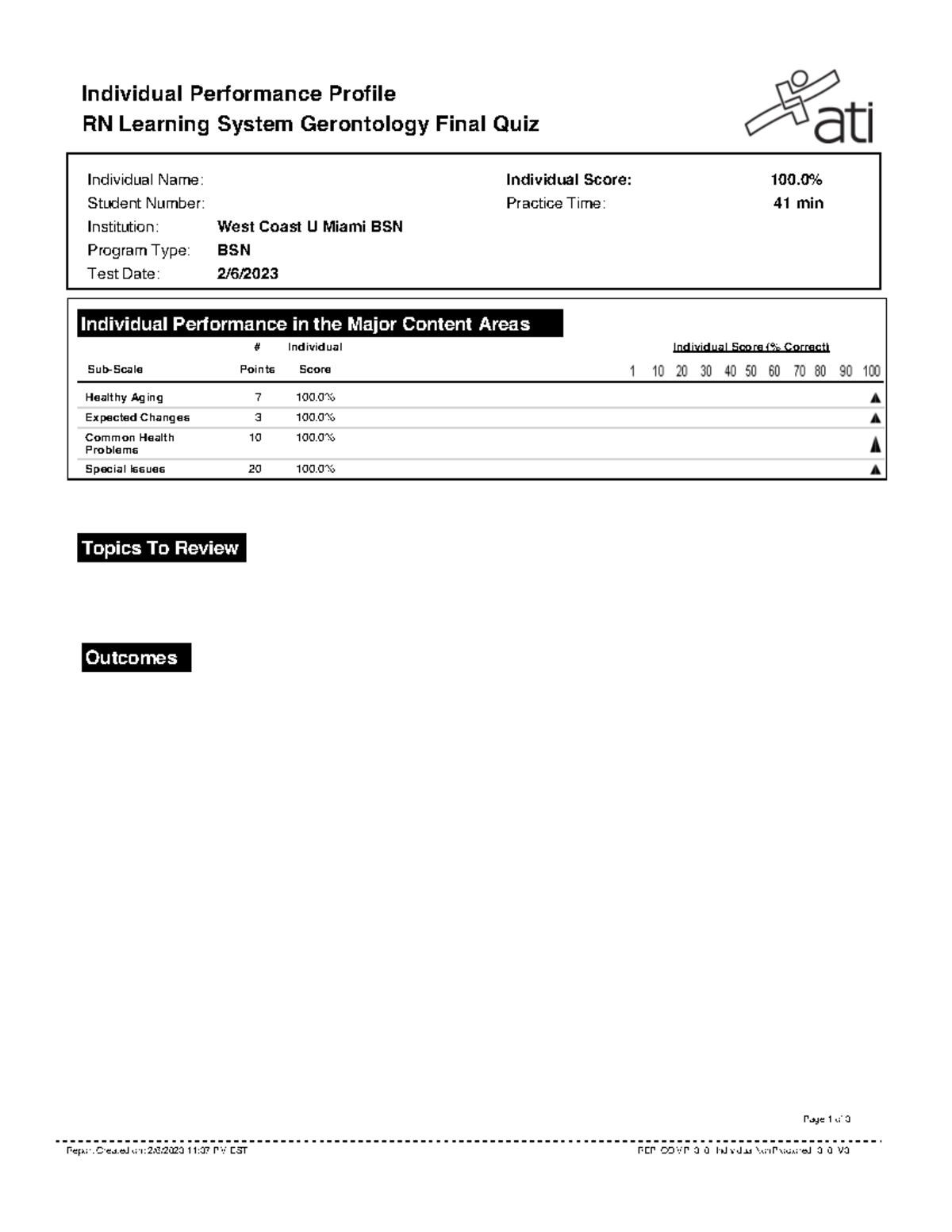 MS2 Gerontology Final Quiz - Individual Performance Profile RN Learning ...