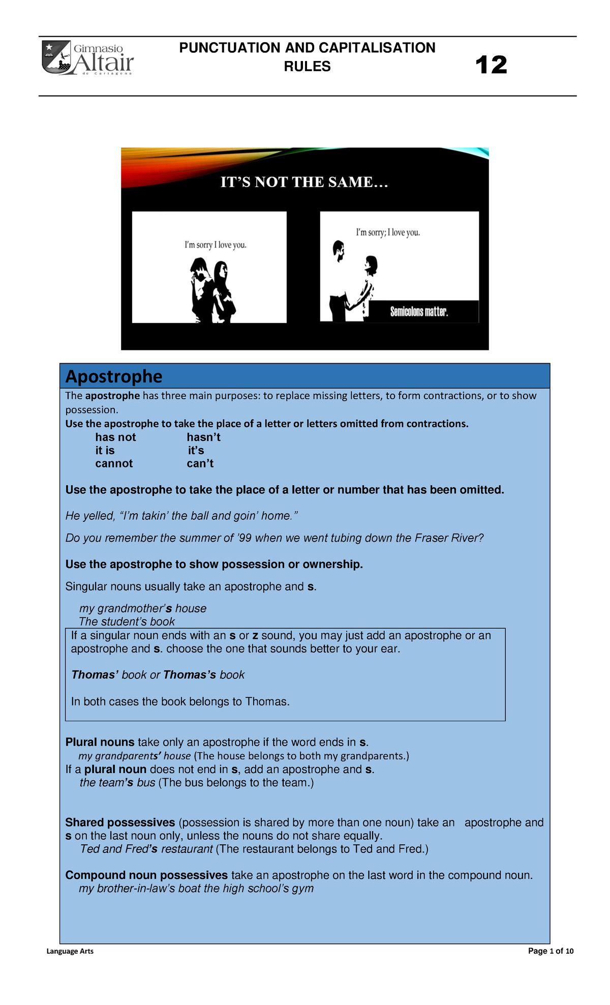 Basic Punctuation & Capitalisation Rules Copiar - PUNCTUATION AND ...