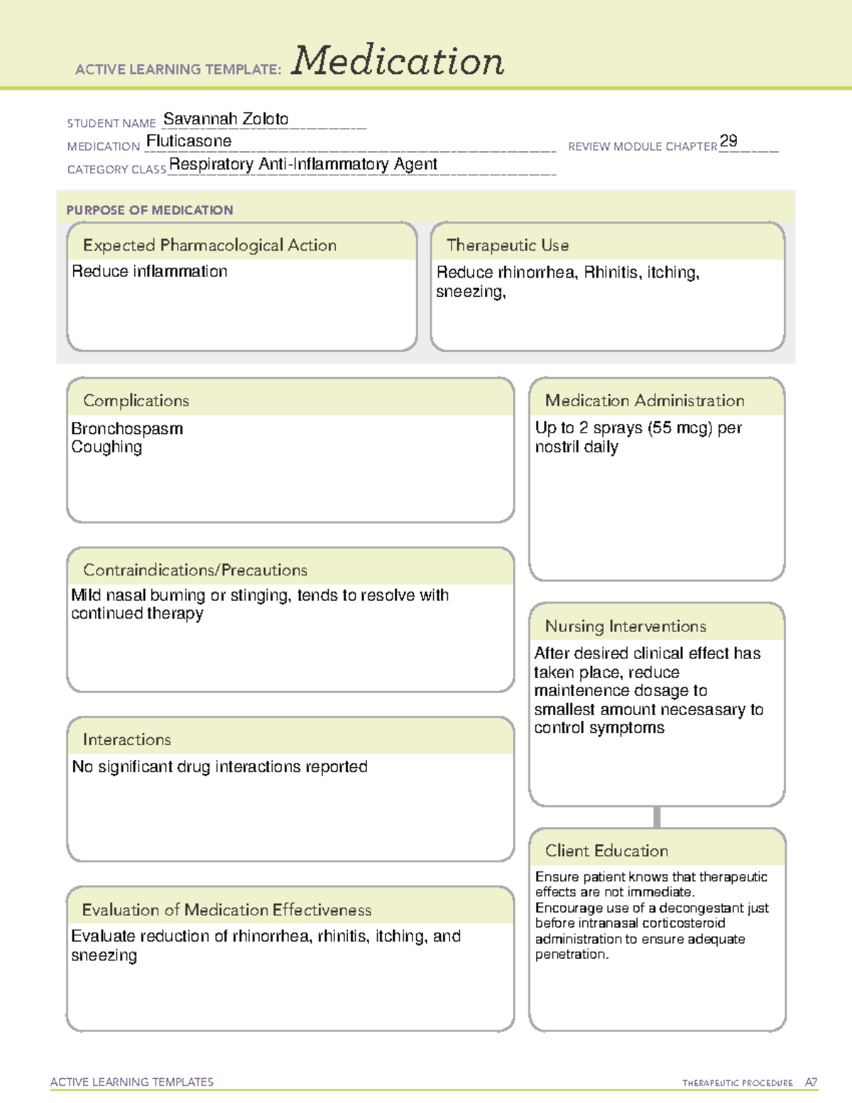 Fluticasone Medication Template