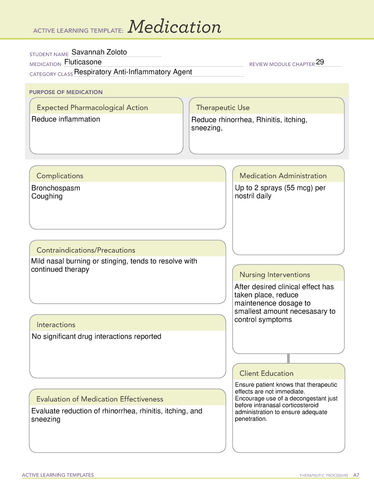 Active Learning Template Medication Fluticasone ACTIVE LEARNING 