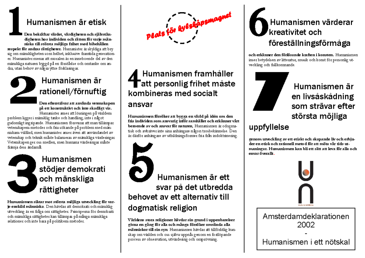 Amsterdamdeklarationen - 1 Humanismen ‰r etisk Den bekr‰ftar v‰rdet, v ...