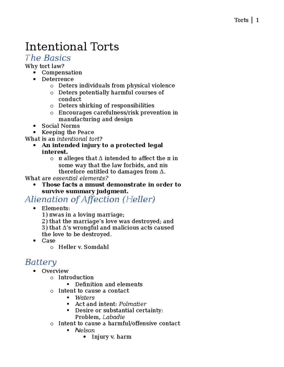 Intentional Torts OL - Intentional Torts The Basics Why tort law ...