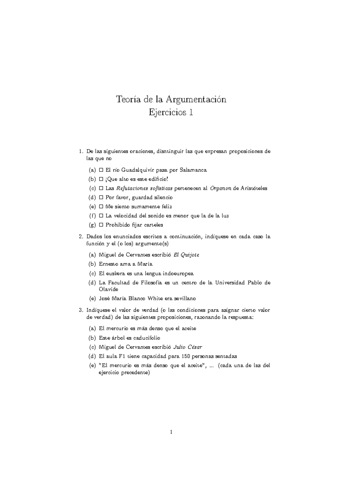 Ejercicios Tema 1, Parte A - Teor ́ıa De La Argumentaci ́on Ejercicios ...