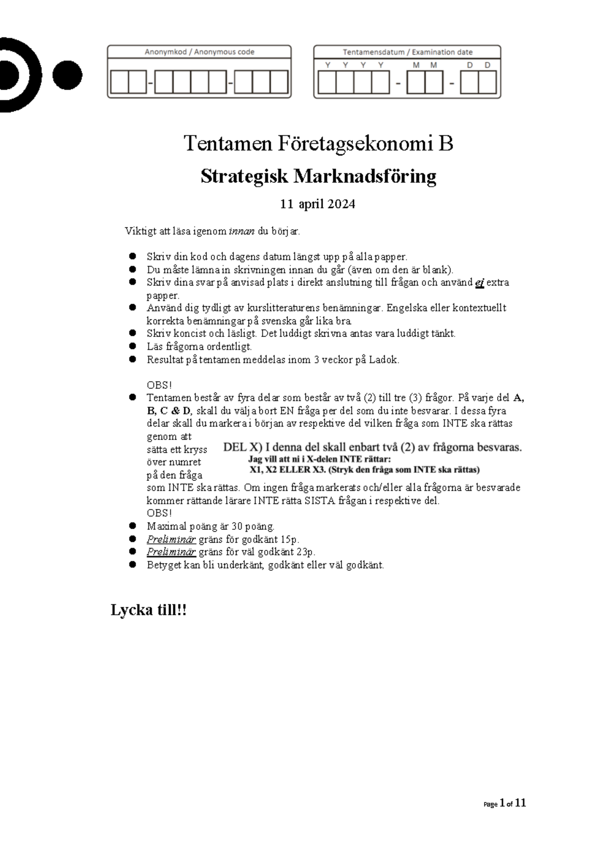 Parment tentamen Strat MF 20240411 - Tentamen Företagsekonomi B ...