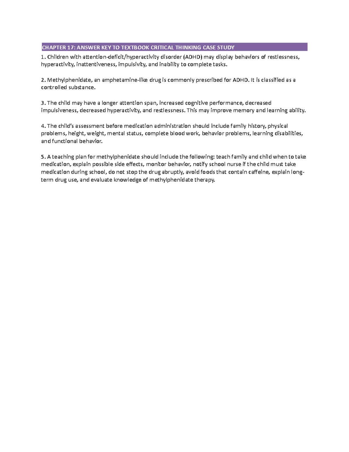 Chapter 017 - CHAPTER 17: ANSWER KEY TO TEXTBOOK CRITICAL THINKING CASE ...