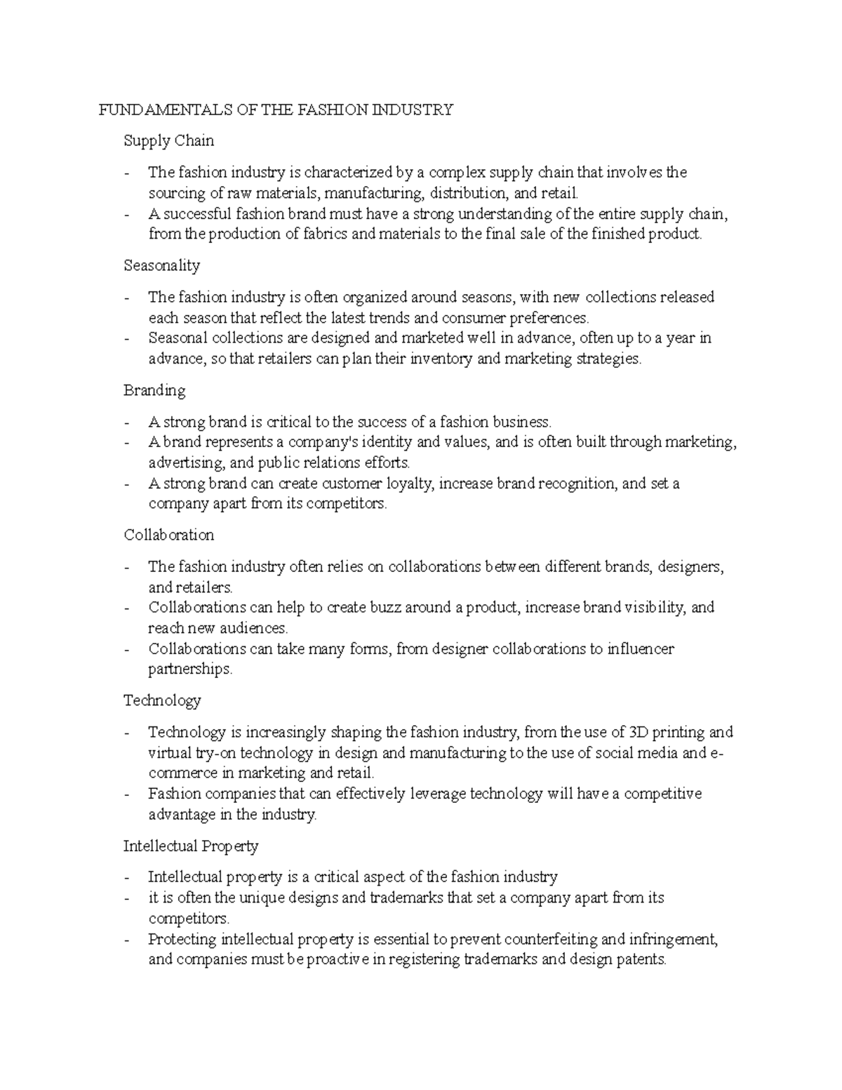 Fundamentals OF THE Fashion Industry Notes 2 - FUNDAMENTALS OF THE ...