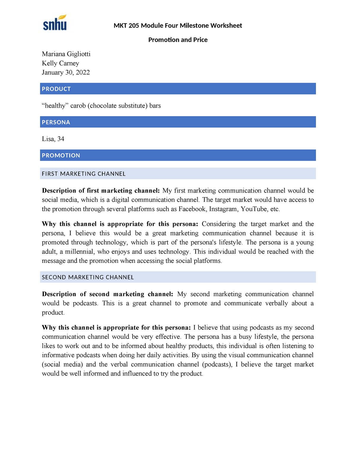 Module 4 Milestone - MKT 205 Module Four Milestone Worksheet Promotion ...