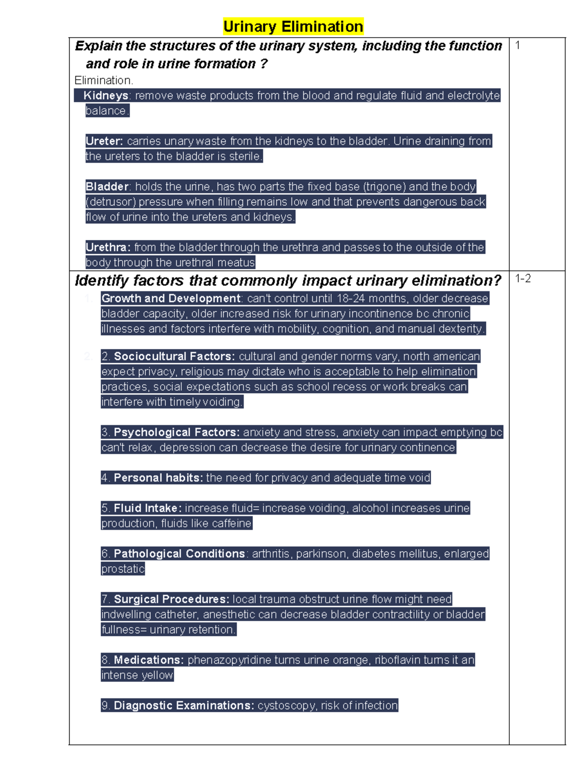 Study guide skills exam 3 - Urinary Elimination Explain the structures ...
