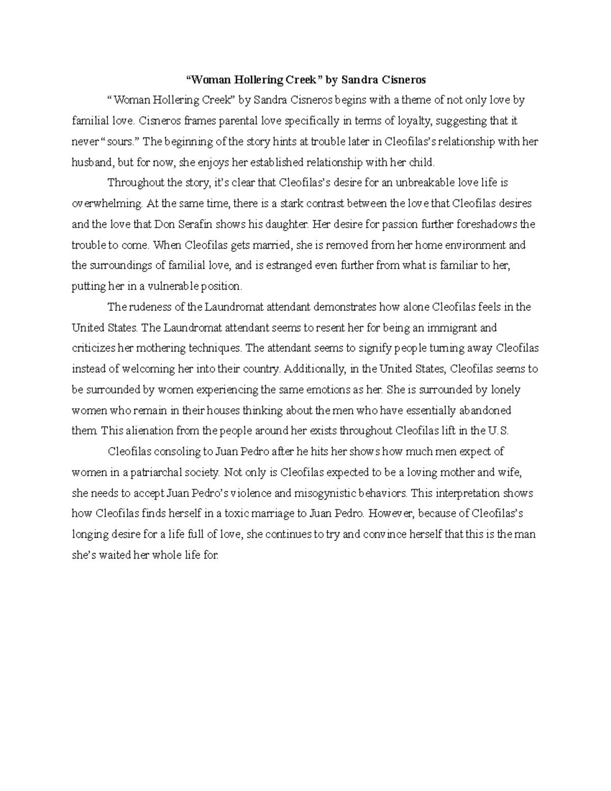 Woman Hollering Creek winter class “Woman Hollering Creek” by