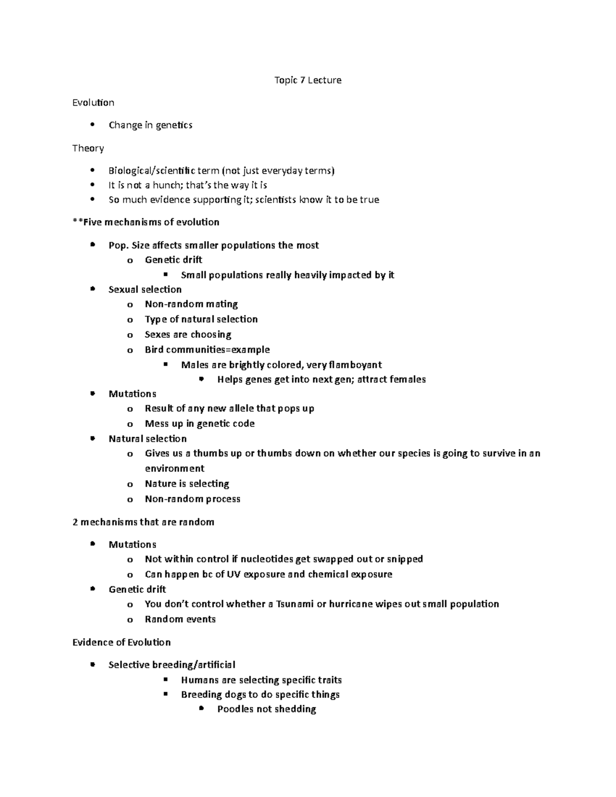 Topic 7 Lecture - Topic 7 Lecture Evolution Change In Genetics Theory ...