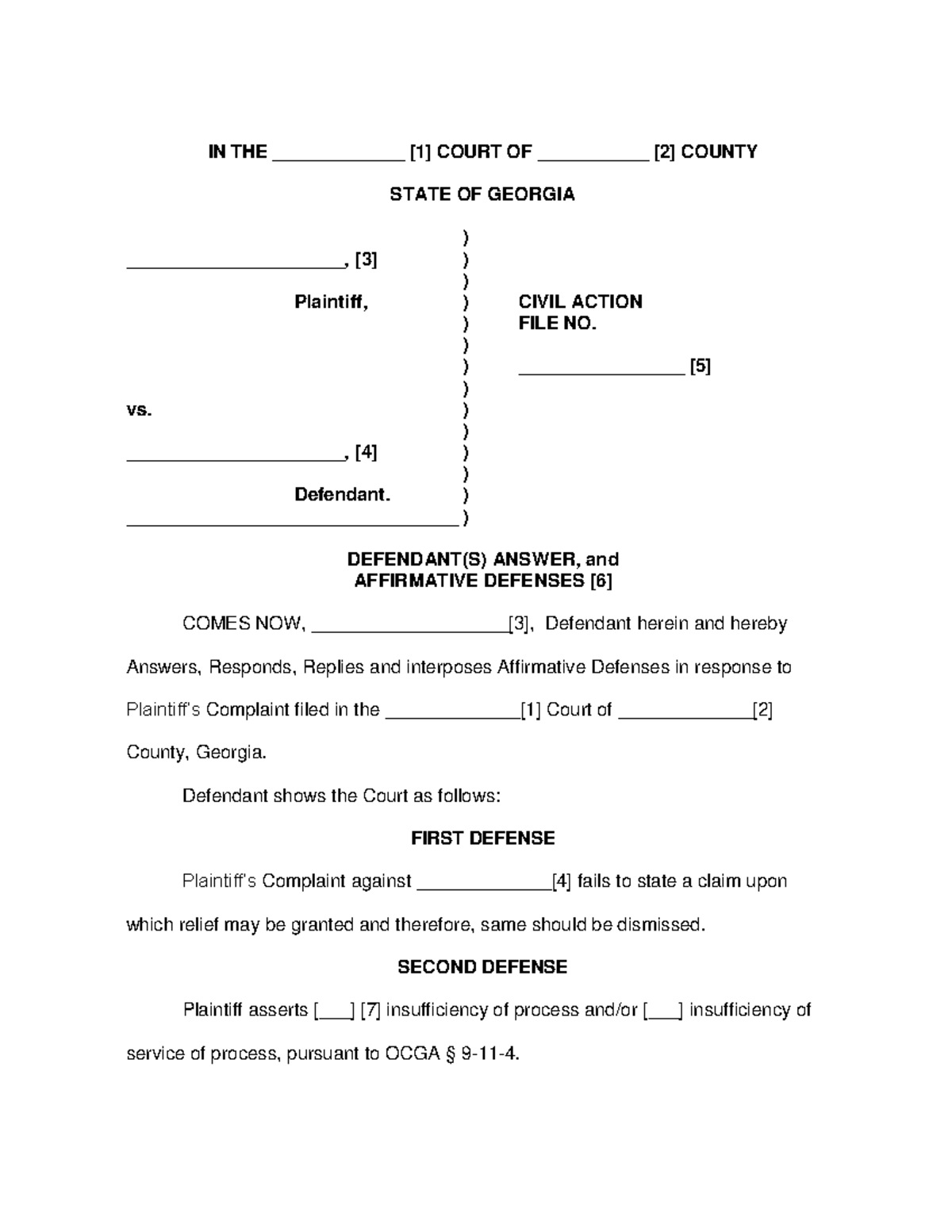 Civil Summons Response Template