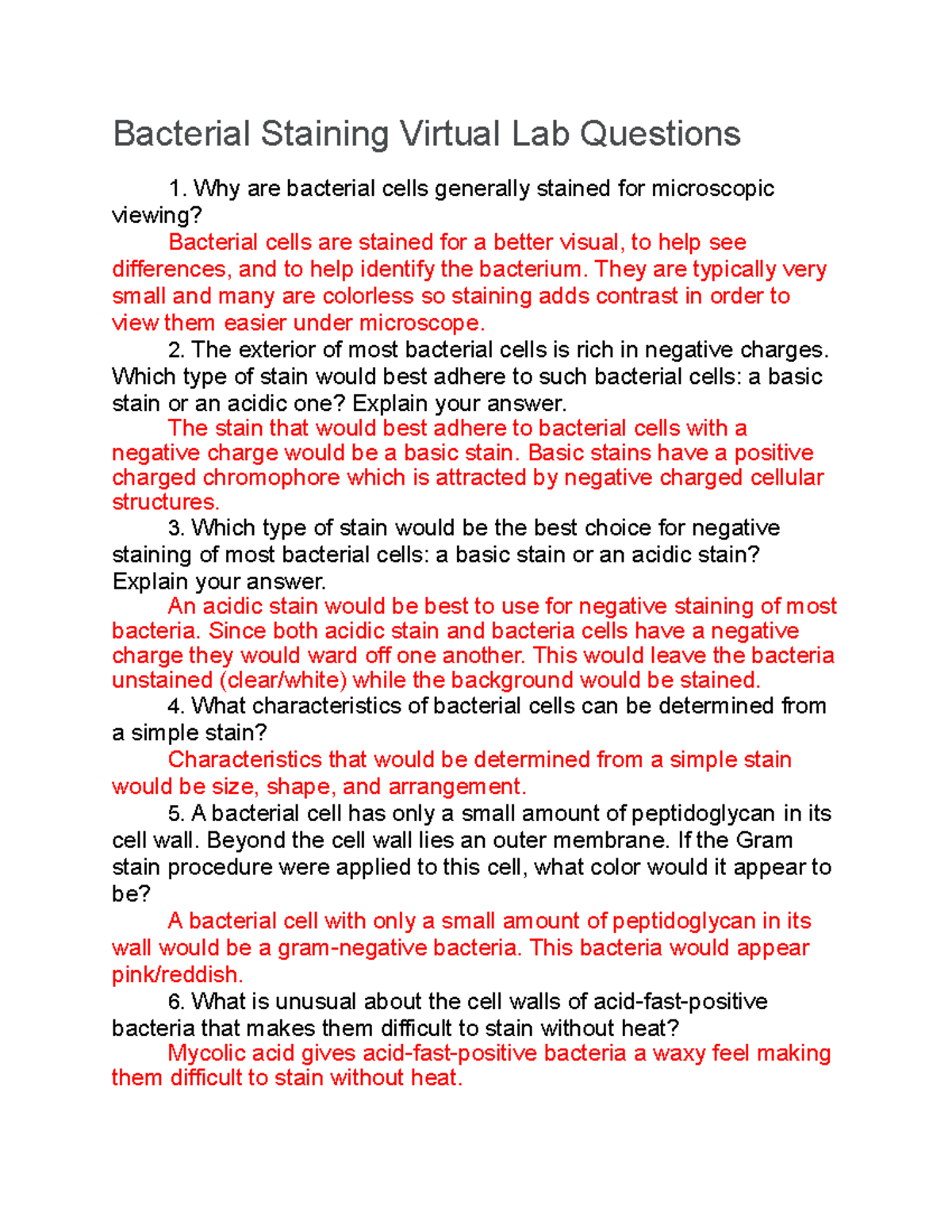 Untitled document Bacterial Staining Virtual Lab Questions