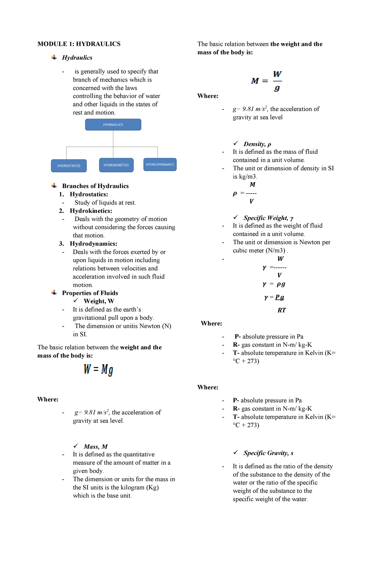 Hydraulics - Reviewer - MODULE 1: HYDRAULICS Hydraulics - is generally ...