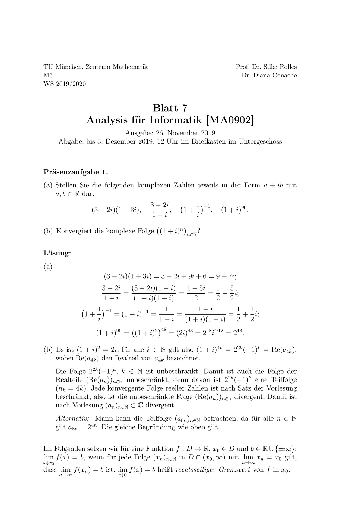 Blatt Mit L Sung Tu M Nchen Zentrum Mathematik Prof Dr Silke