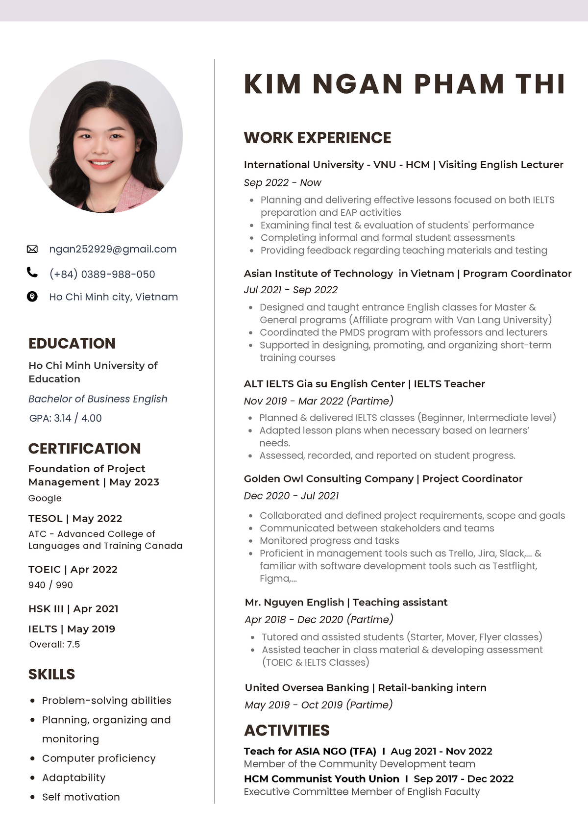 [Resume] - Pham Thi Kim Ngan - KIM NGAN PHAM THI WORK EXPERIENCE ...