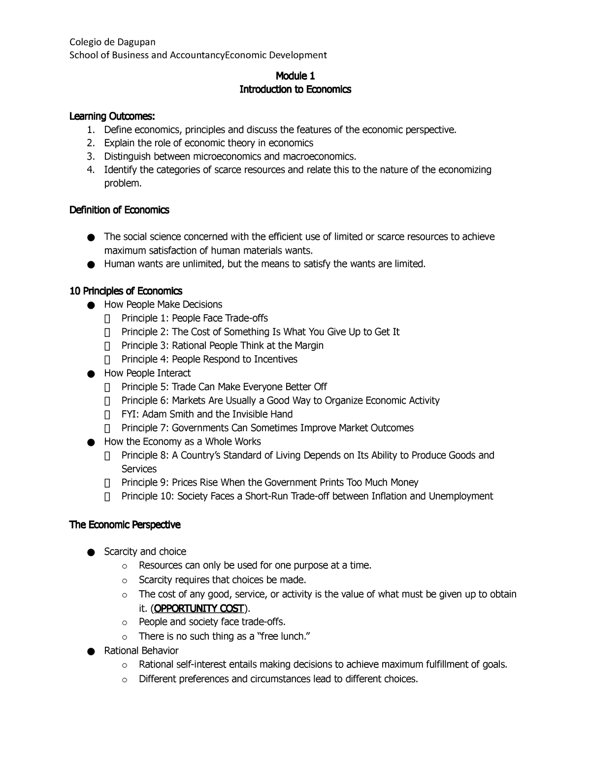 Eco Dev-module-1 First Handouts 2020-2021 (credits to the real owner ...