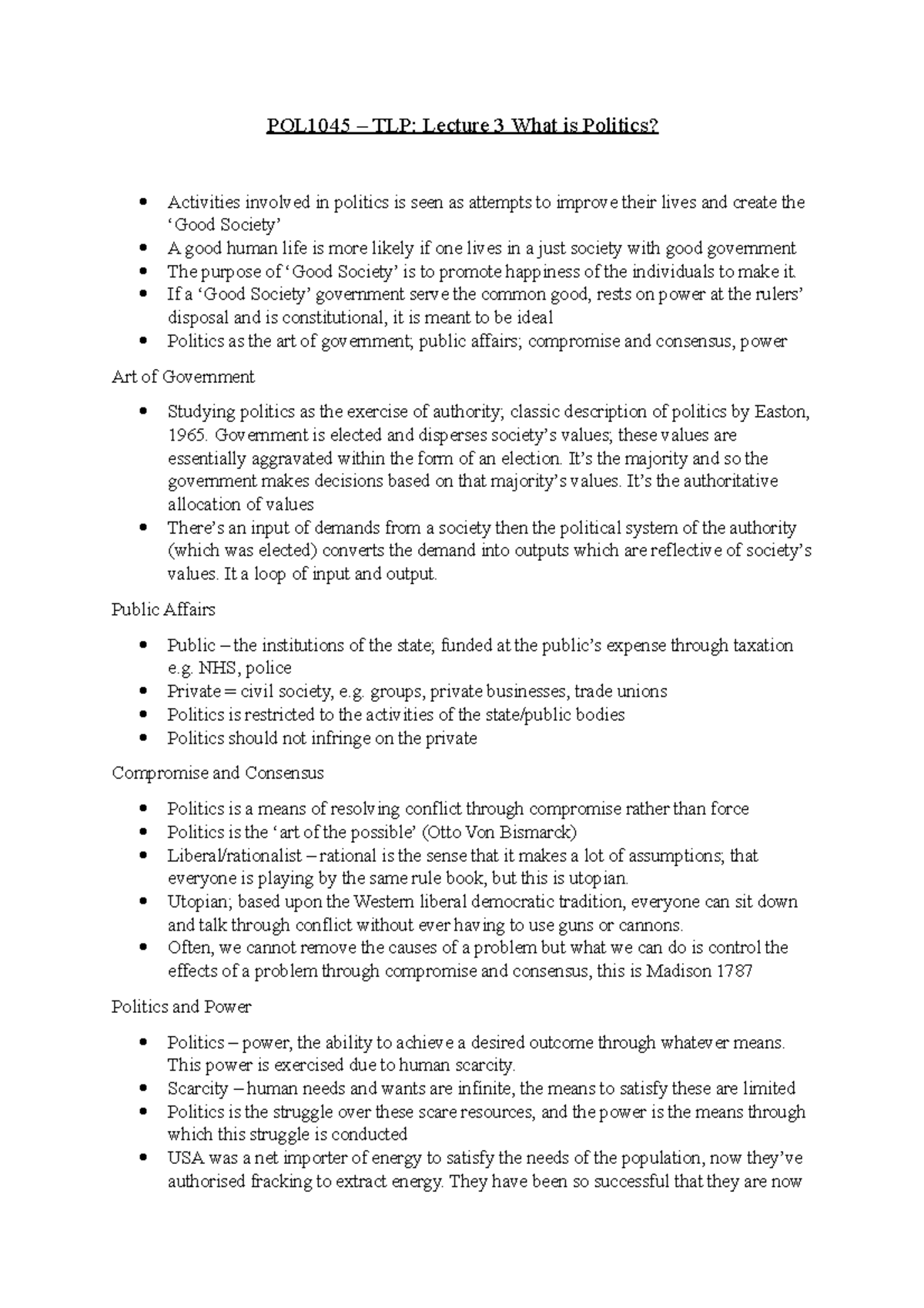 Lecture 3 What is Politics - POL1045 – TLP: Lecture 3 What is Politics ...