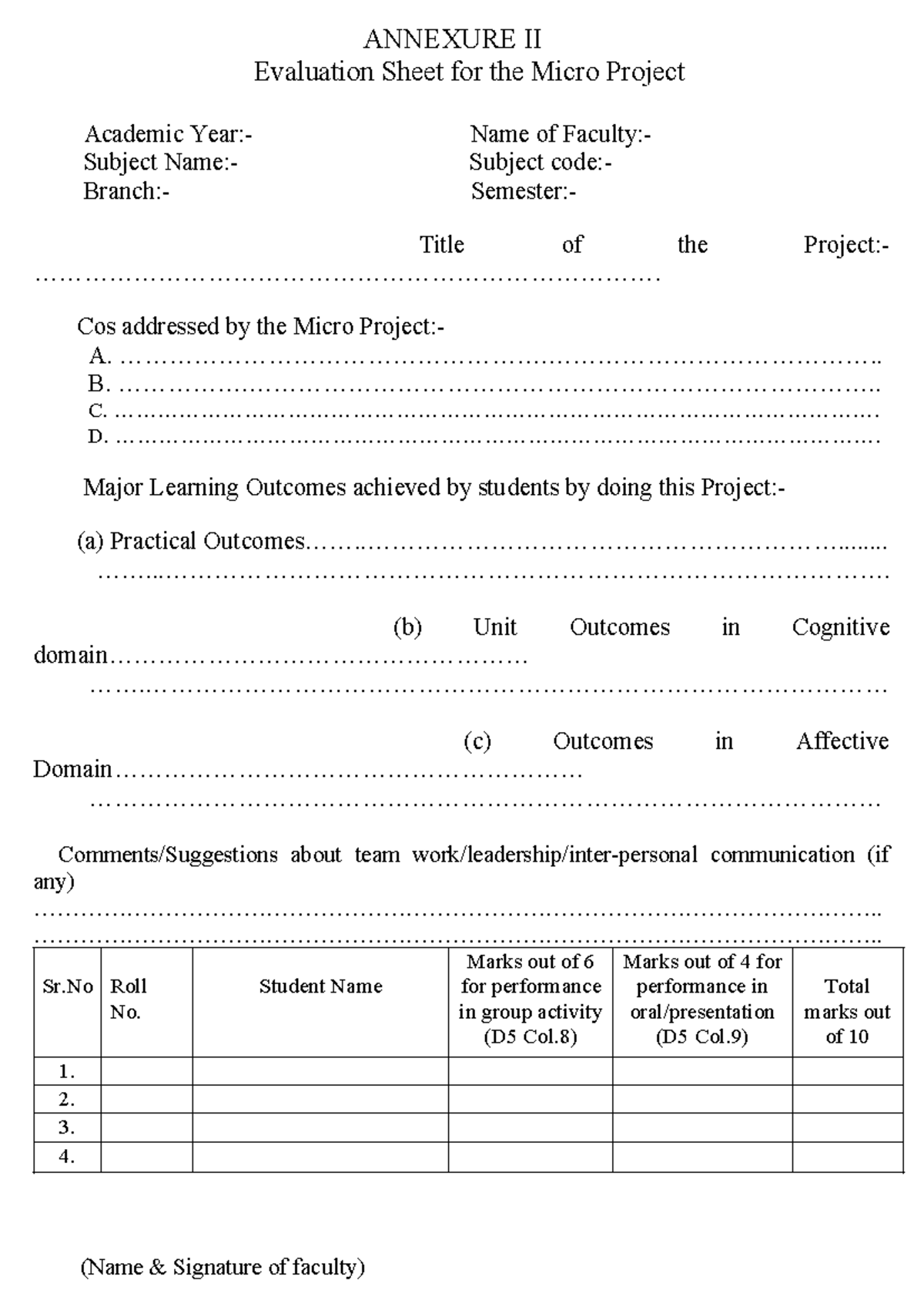 Annexure II - ......... - ANNEXURE II Evaluation Sheet for the Micro ...