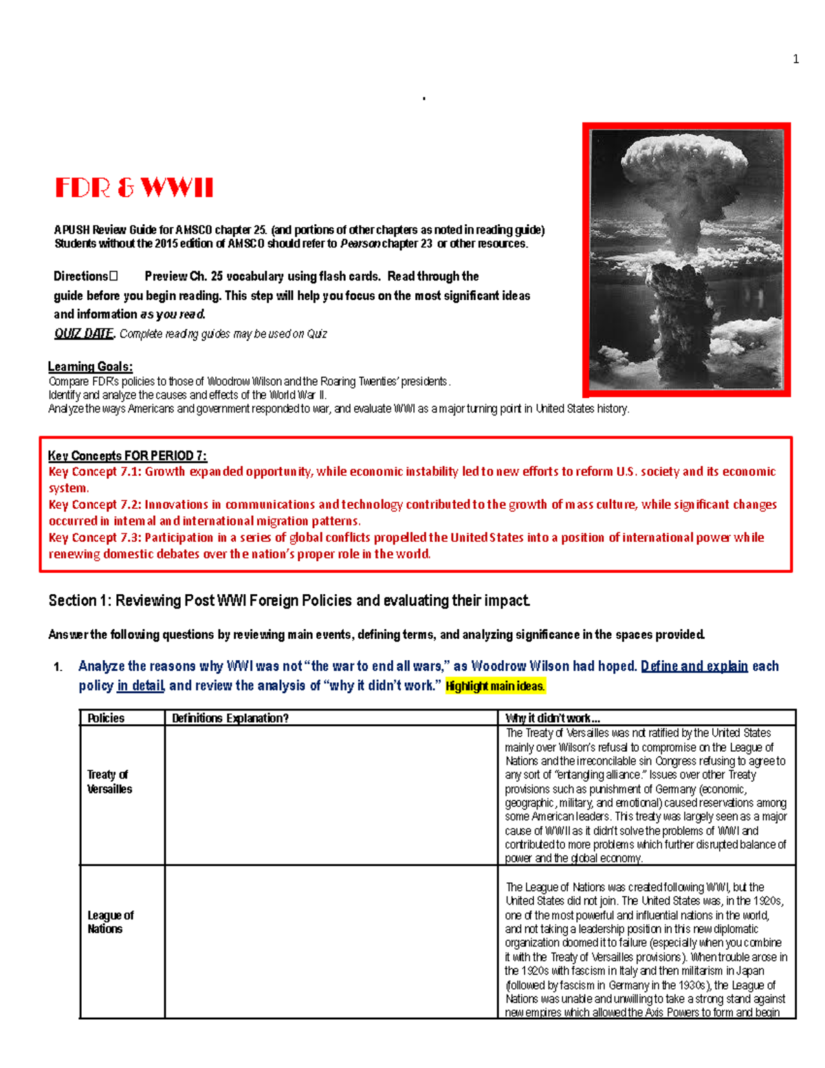 Ch 25 notes and reading guide . FDR & WWII APUSH Review Guide for