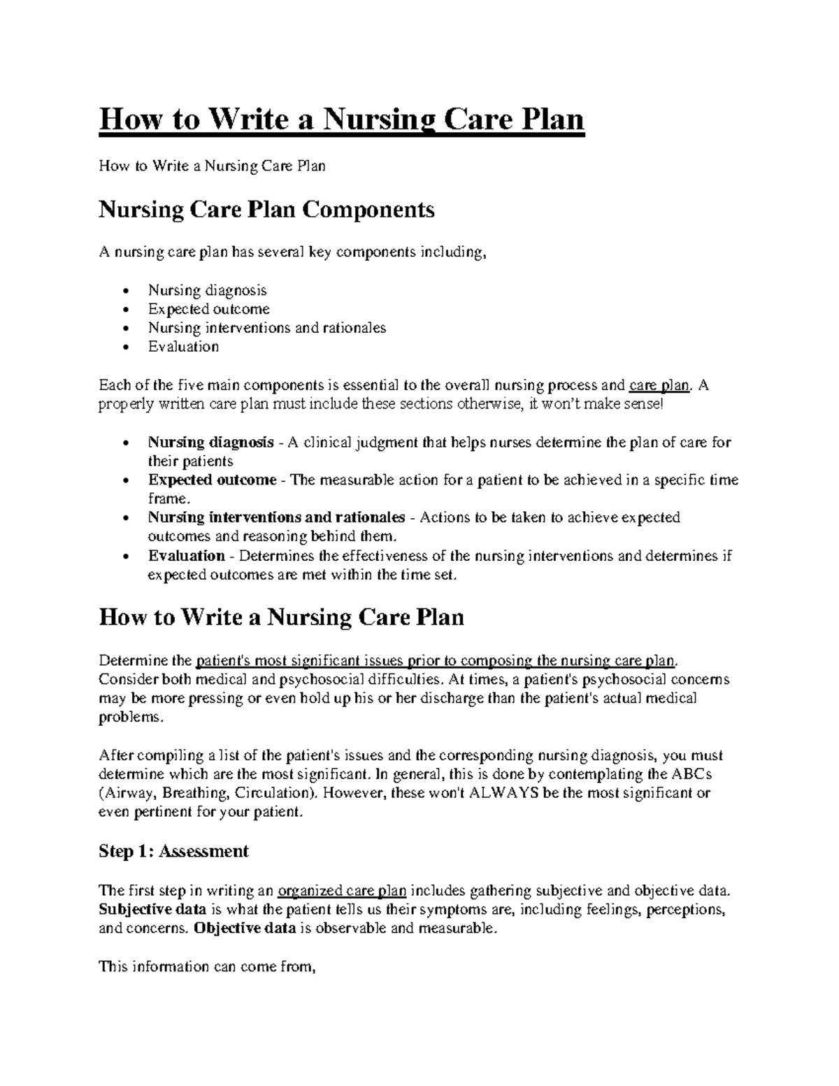 How to Write a Nursing Care Plan - A properly written care plan must ...