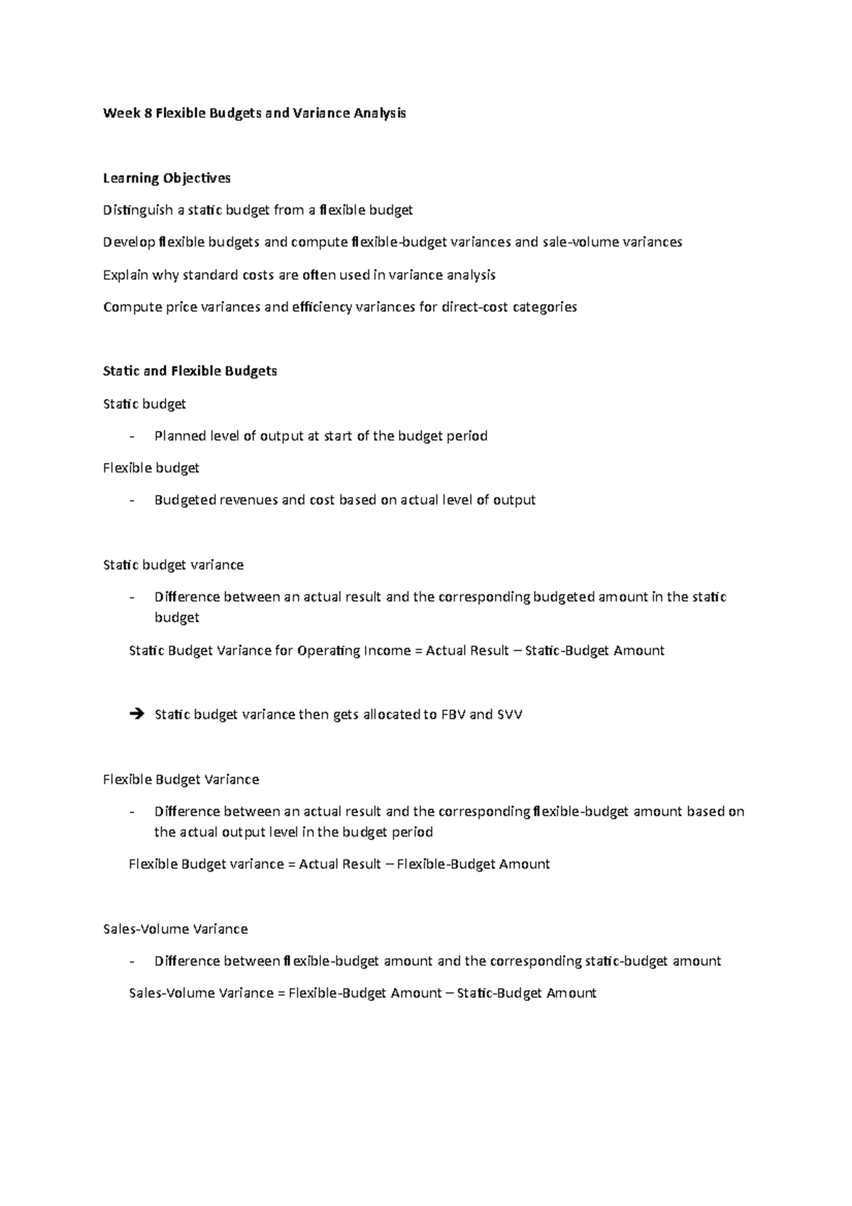 Week 8 Flexible Budgets and Variance Analysis - Week 8 Flexible Budgets ...