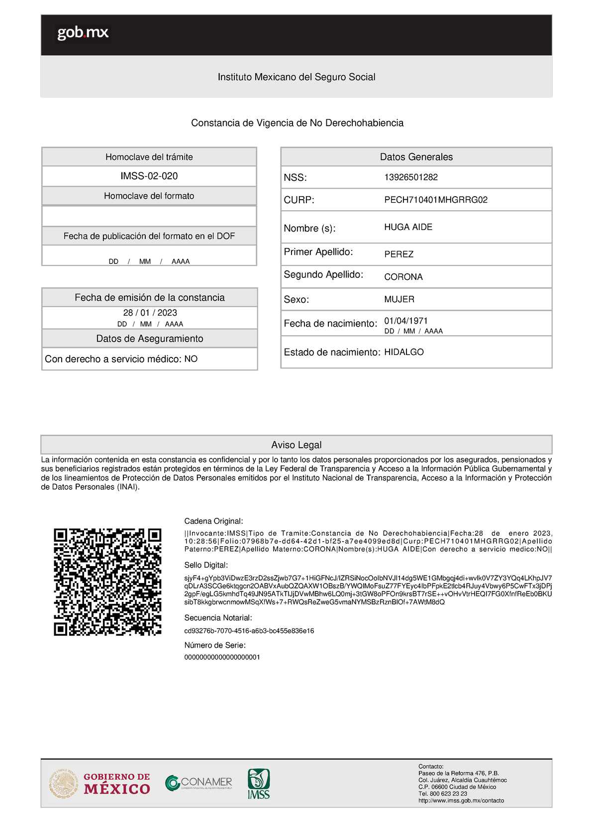 Constancia Pech710401 Mhgrrg 02 Instituto Mexicano Del Seguro Social Homoclave Del Trámite 7849