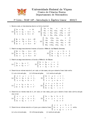 LIVRO ALGEBRA LINEAR DO MIOLO, O PAI DA ALGEBRA - Álgebra Linear I ...