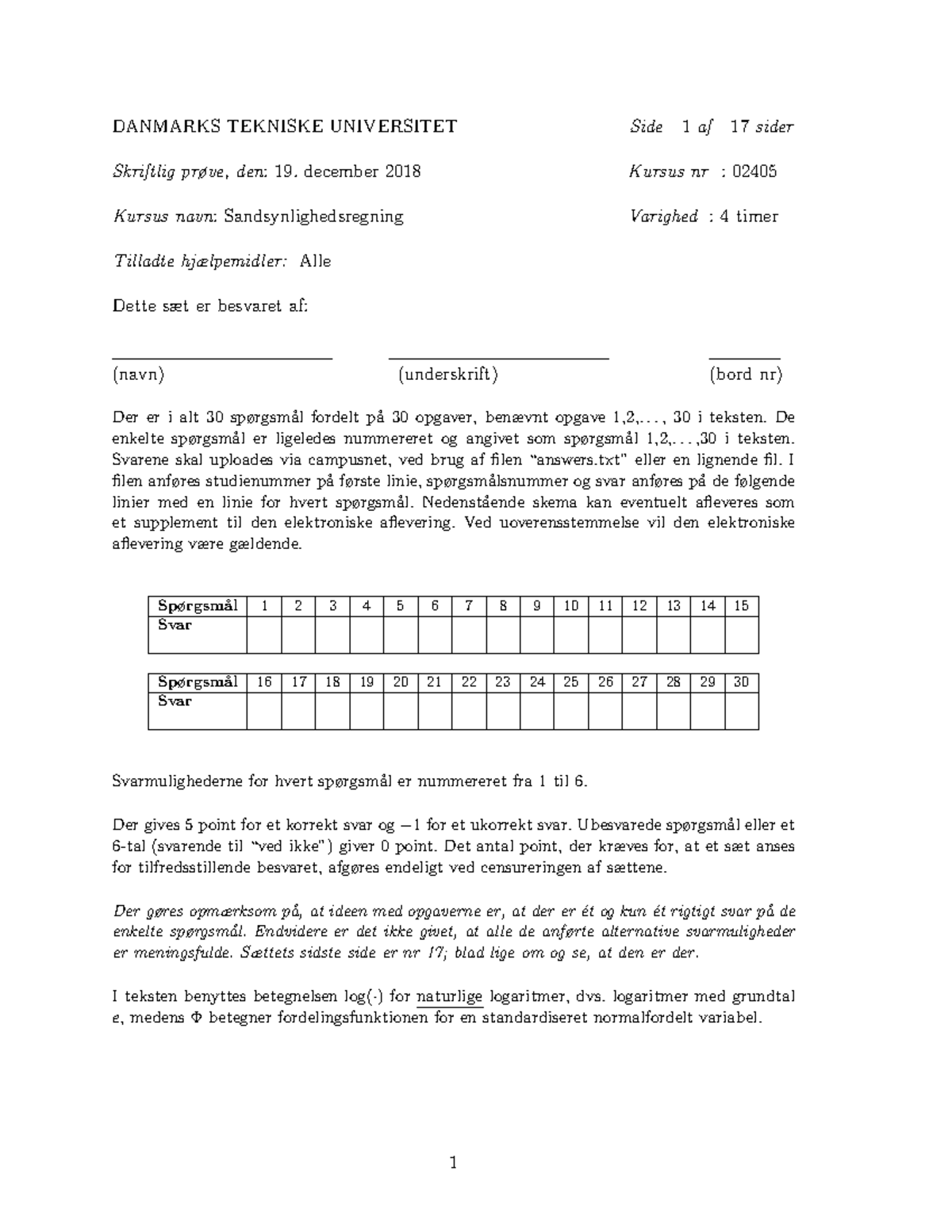 Eks19 12 18 - Eksamen - DANMARKS TEKNISKE UNIVERSITET Side 1 Af 17 ...