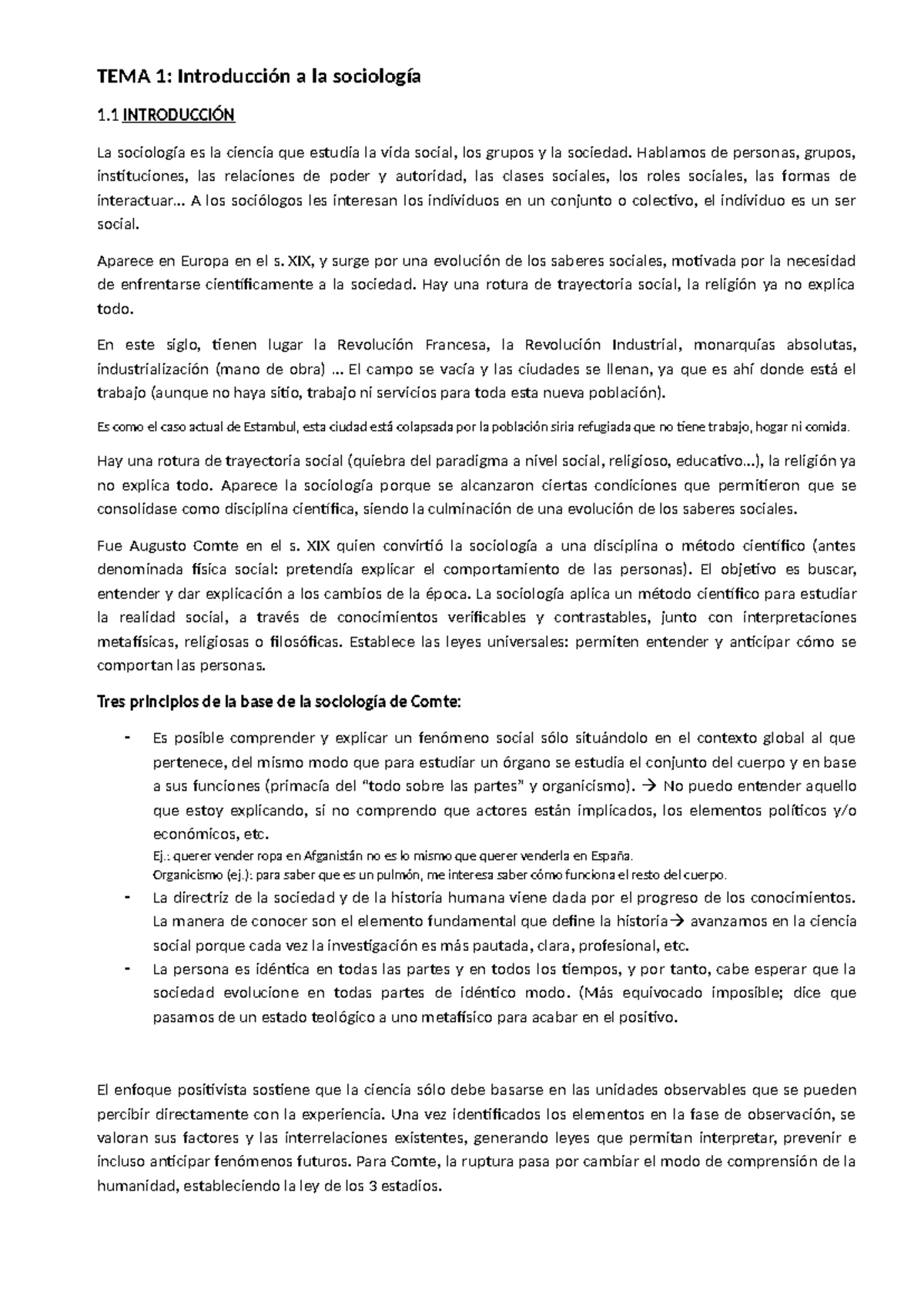 Teoría Sociología - TEMA 1: Introducción a la sociología 1 INTRODUCCIÓN ...