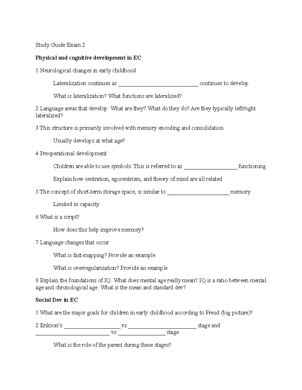 Study Guide Exam 2 - Psychology of Adolescence/ childhood development ...