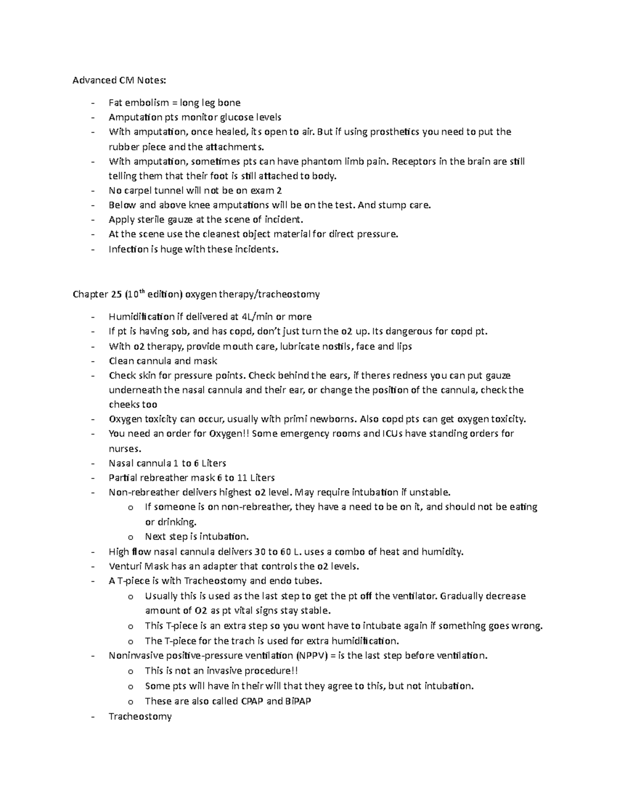 ACM Notes Exam 2 - Advanced CM Notes: Fat embolism = long leg bone ...